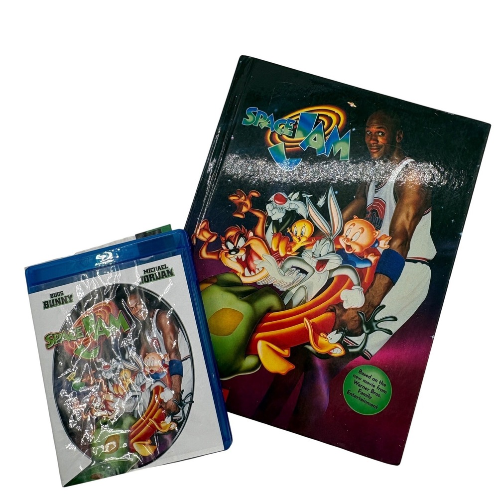 Space Jam 1996 Hardcover Scholastic Book First Printing Blu-ray Movie Bundle VTG